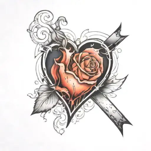 Tattoo Of Letter S Inside A Broken Heart And The Heart Is In Fire With Rose And Flowers