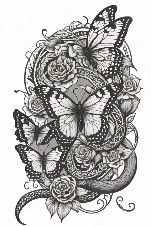 Butterflies And Snake On The Right Forearm