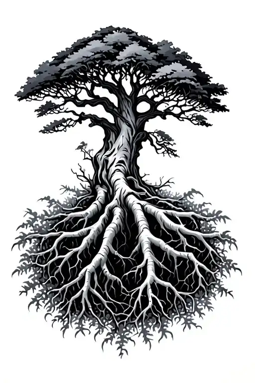 Tree Growing With Roots Reaching Deep