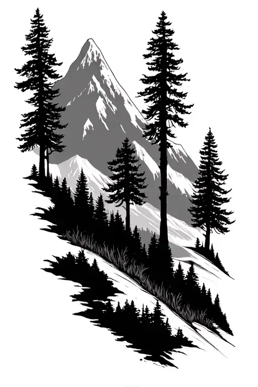 Trees And Mountain Range Silhouette Sleeve