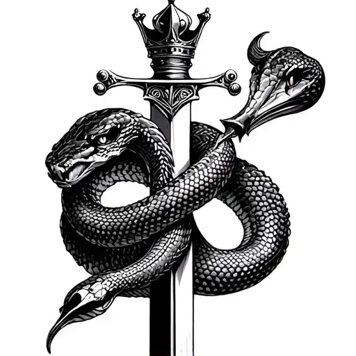 One Snake Draped On A Dagger With A Crown On Snake's Head And Dagger's Head