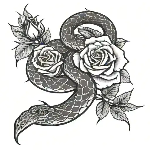 Snake And Roses Intertwined