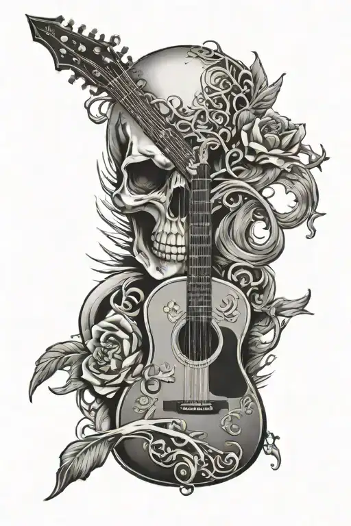 Skull And Guitar And Cross Combine