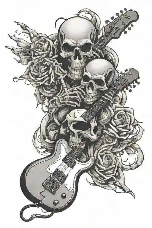 Skull And Electric Guitar Combine Elements