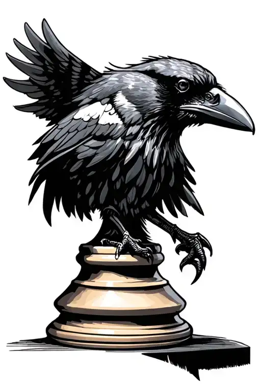 Raven On Rook Chess Piece