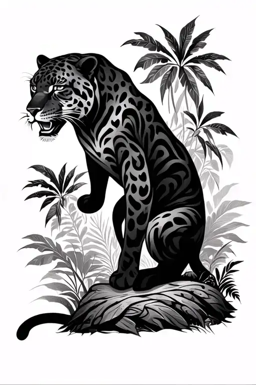 Full Arm Sleeve Featuring A Black Jaguar In The Jungle