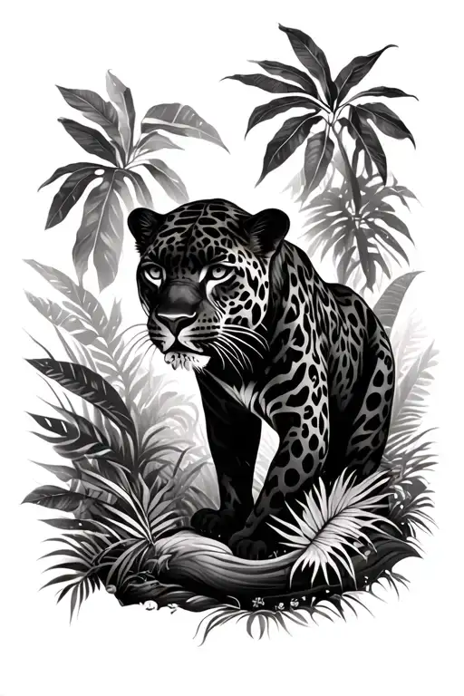 Full Arm Sleeve Featuring A Black Jaguar In The Jungle
