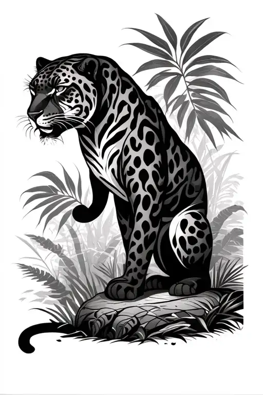 Full Arm Sleeve Featuring A Black Jaguar In The Jungle