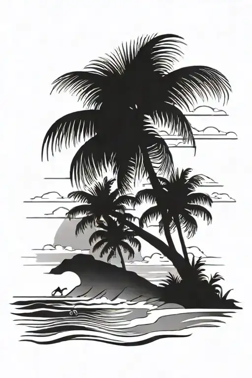 Beach Scene With Palm And Silhouette