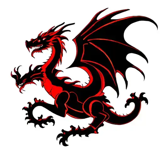 Red And Black Flying Dragon Silhouette