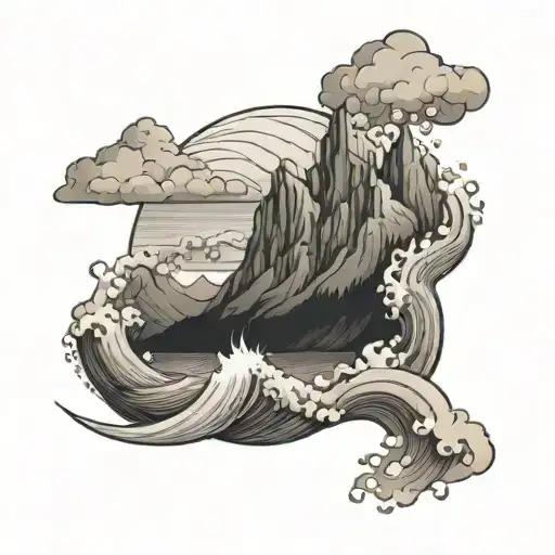 Rocky Mountains And Ocean Waves Crashing