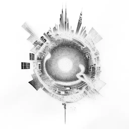 A Cityscape With A Hidden Galaxy Within