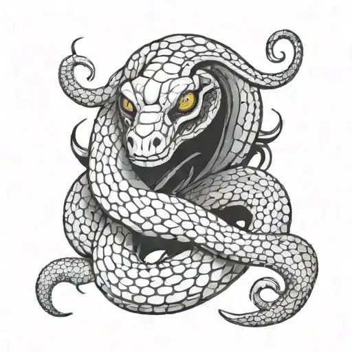 A Snake With Medusa Eyes Embedded In Its Body