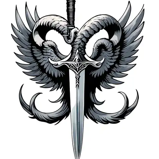 Aries And Sword With Wings Spread