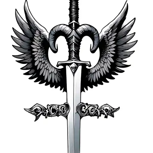 Aries And Sword With Wings Spread