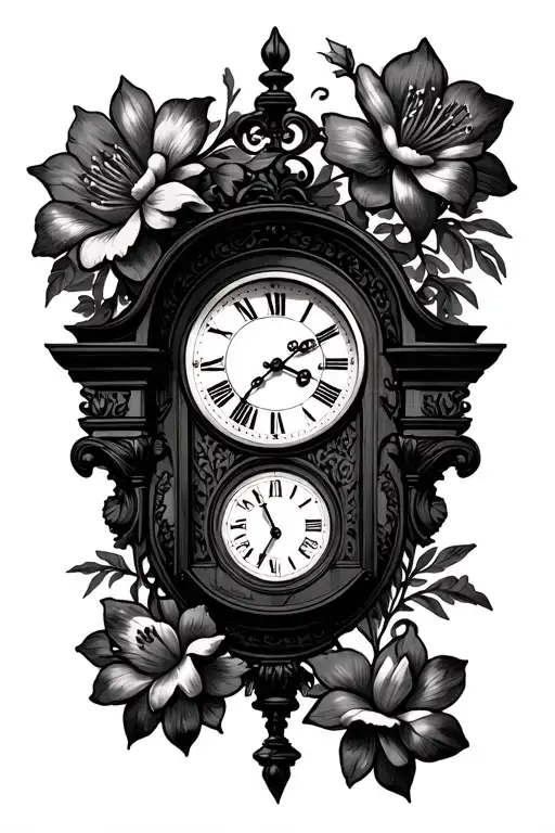 Grandfather Clock And Flowers