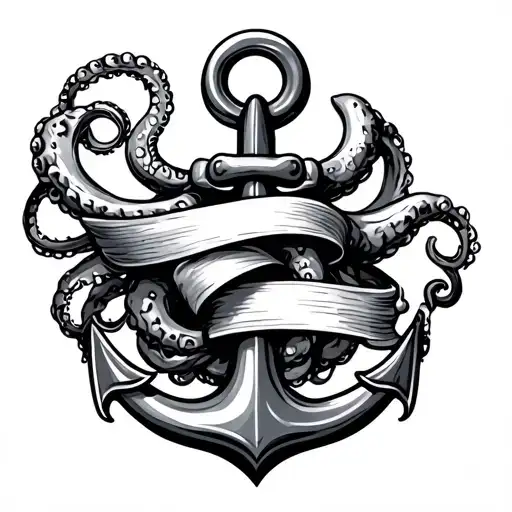 Anchor Wrapped In Tentacles With A Banner Wrapped