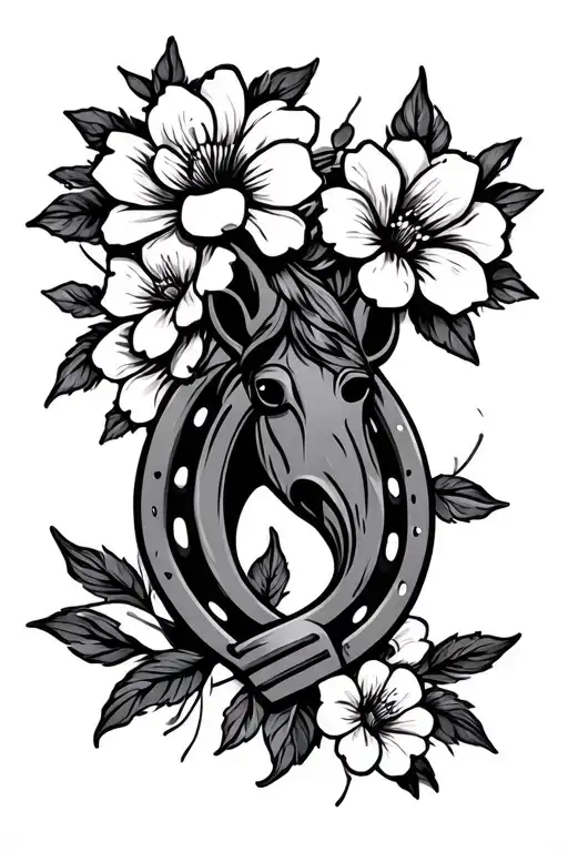 Horse Shoe And Flowers Intertwined Representing