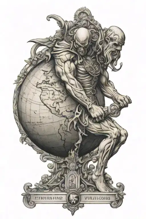 Atlas Holding The Earth Latin Phrase 'Fortitudune Vincimus'