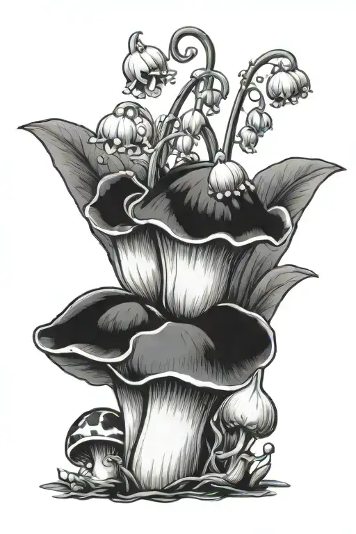 Lily Of The Valley With A Snail An Mushrooms