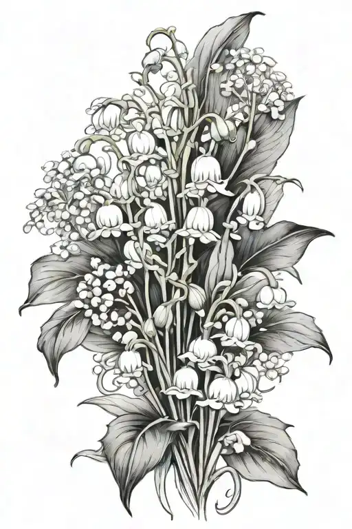 Lily Of The Valley With Foliage And Mushrooms Growing