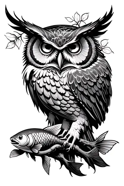 Tree Of Life With Owl And Fish On The Two Sides