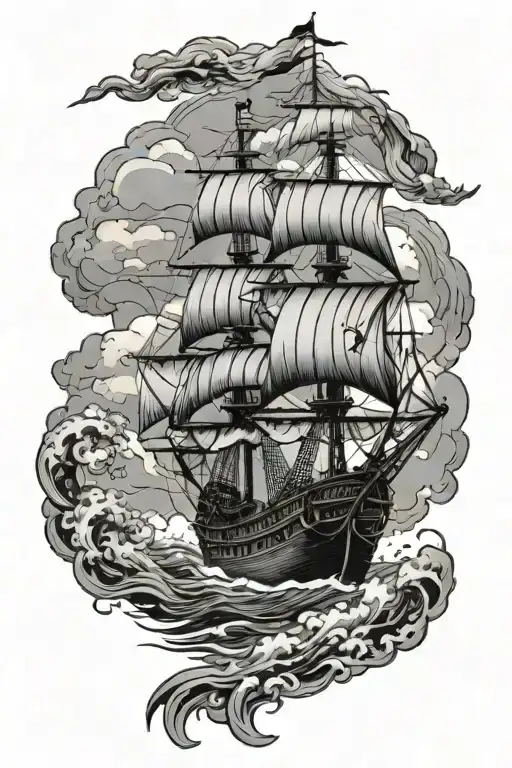 Pirate Ship Sailing Through Stormy Seas