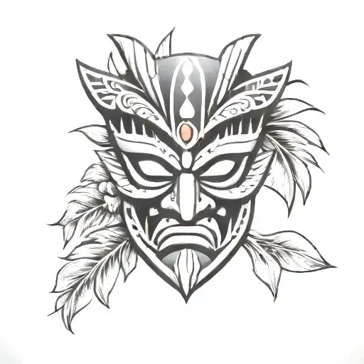 Tiki Mask With Cardinal Perched