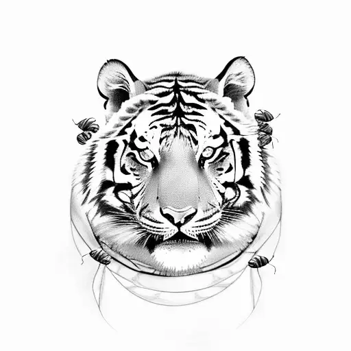 Tiger Body With Bugs And Plants