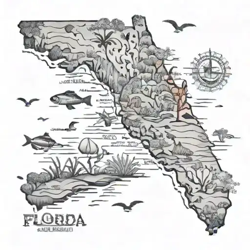 Map Of Florida With Wildlife And Aquatic Ecosystem