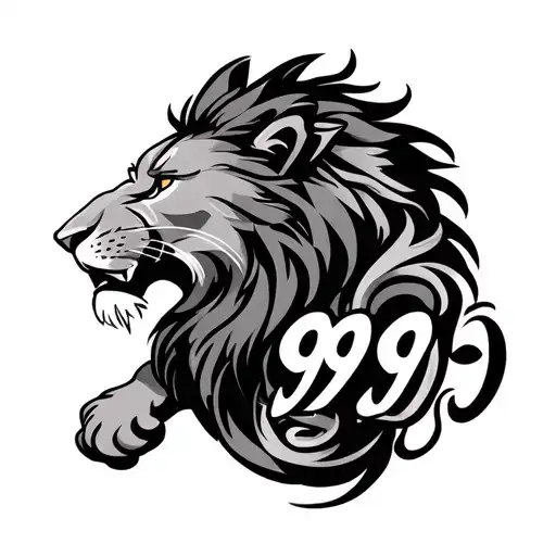 Half Sleeve With Numbers 999 With Lion