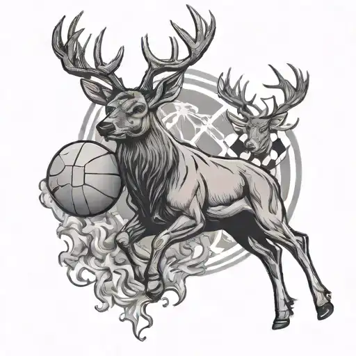 A Red Deer A Basketball And A Football