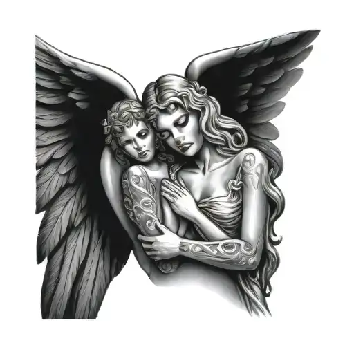 Four Babes Angel With Woman Angel Holding
