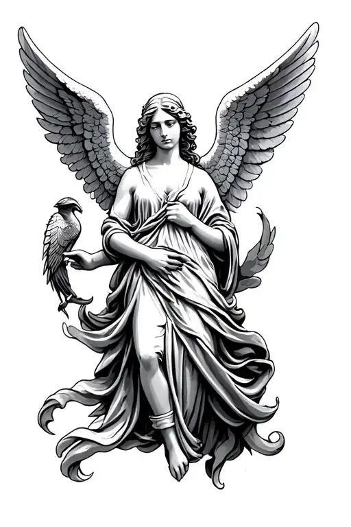 Angel Tattoo Holding A Fedar