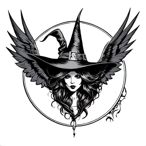 Witch Hot Sexy Pointy Hat Moon Behind Witch Flying Evil