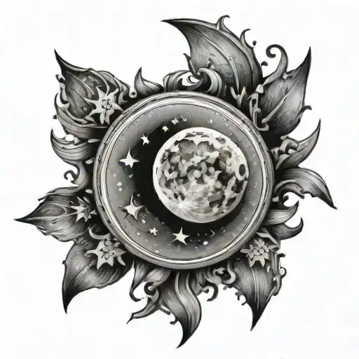 A Moon And Stars Around