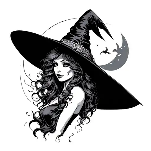 Witch Hot Sexy Pointy Hat Moon Behind Witch Flying Evil Cemetery Full Body