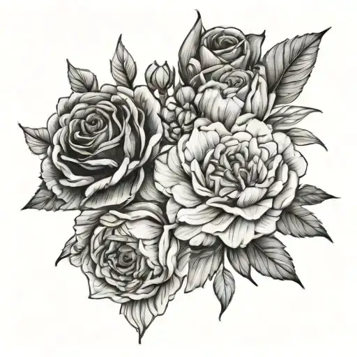 Birth Flower Bouquet Fine Line October August And June With The Names Annabelle And Claire