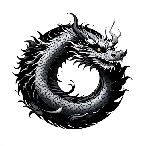 Asian Dragon In A Black Zen Circle Form