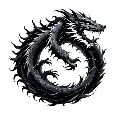 Simple Brush Stroke Asian Dragon In A Black Zen Circle Form