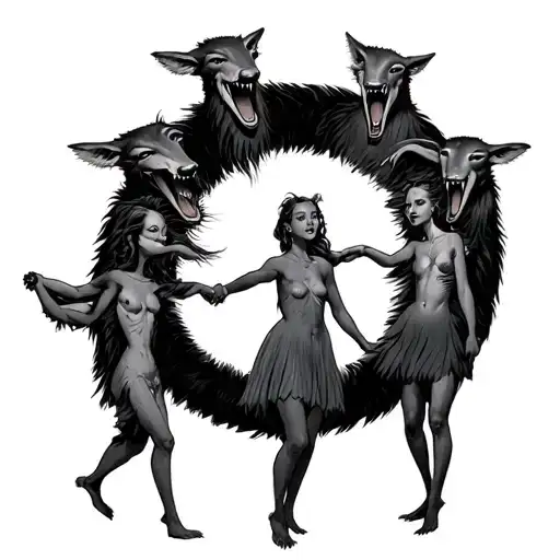 8 People With Animal Heads Holding Hands And Dancing In A Circle