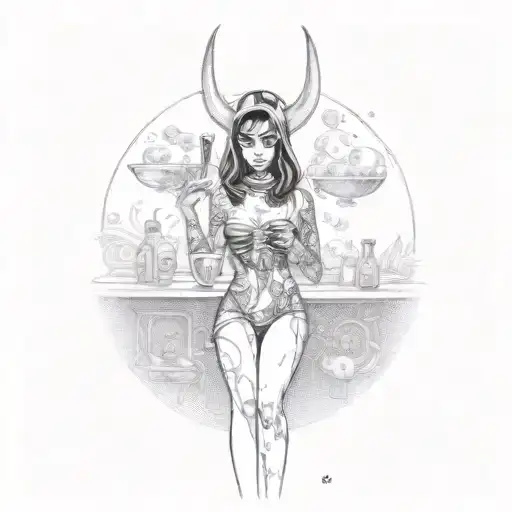 A Cosmic Bartender Mixing Psychedelic Cocktails Under A Full Moon With Alien Customers