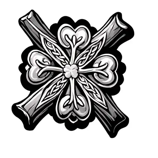Celtic Cross With 5 Leaf Clover At Center