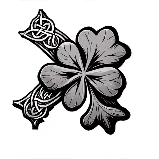 Celtic Cross With 5 Leaf Clover At Center Demonic