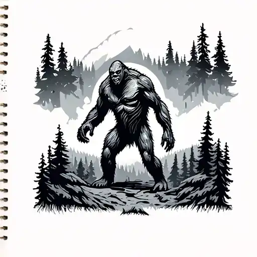 Bigfoot Outline Filled Alien Landscape