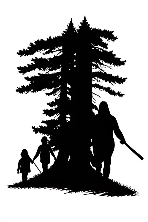 Family Walking A Path In The Forest