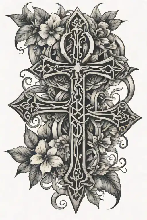 Ankh Symbol Intertwined With Tropical Flowers
