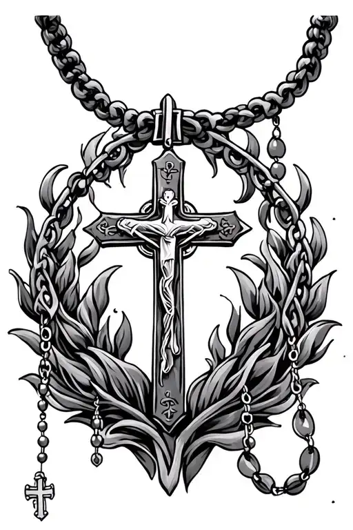 Cross And Rosary Necklace