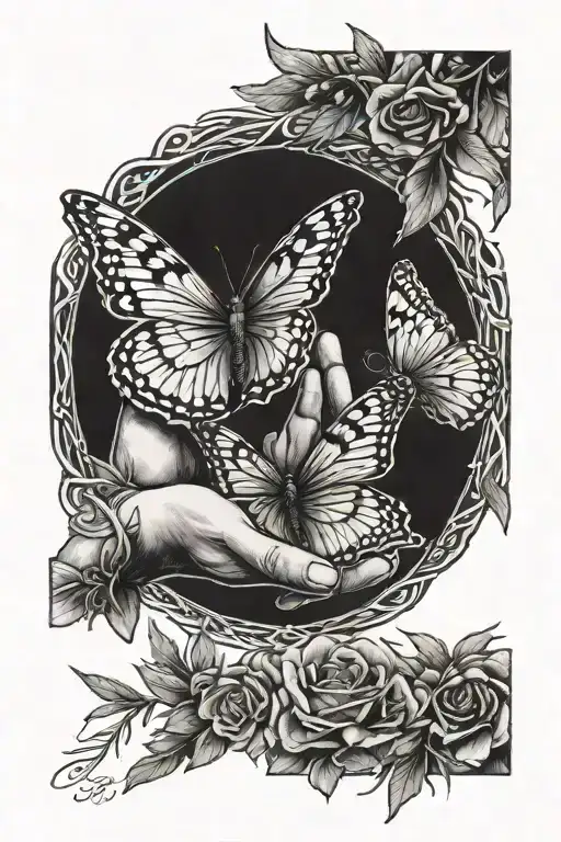 Praying Hands Holding Rosemary With A Butterfly And Cardinal