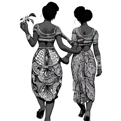 Two African Women Holding Hands Walking Away